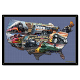 CLASSIC AMERICAN TRAINS COLLAGE MAP 24 x 16 Satin Metal Sign