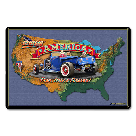 CRUSIN AMERICA MAP 18 x 12 Satin Metal Sign