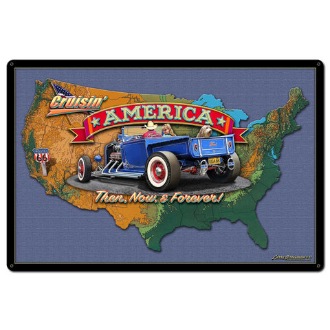 CRUSIN AMERICA MAP 36 x 24 Satin Metal Sign