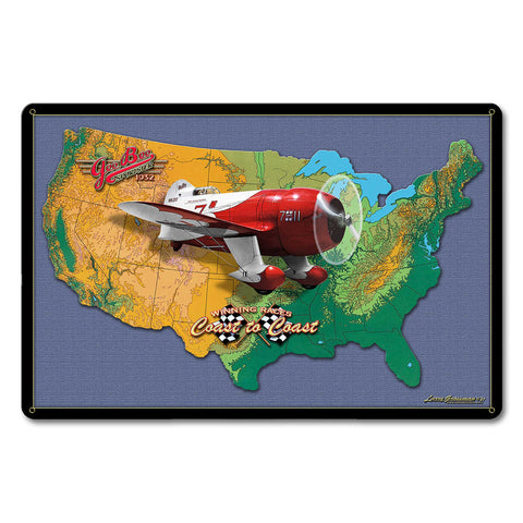 GEE BEE RACER MAP 18 x 12 Satin Metal Sign