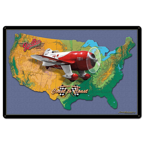 GEE BEE RACER MAP 36 x 24 Satin Metal Sign