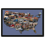 HOT RODDING ROUTE 66 MAP 24 x 16 Satin Metal Sign