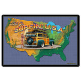 SURFIN USA MAP 36 x 24 Satin Metal Sign