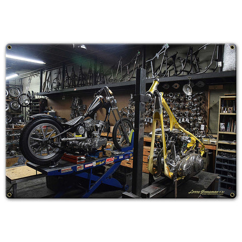 CHOPPER SHOP 2 15 x 10 Custom Shape Metal Sign