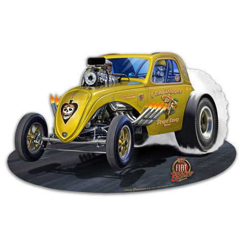 1937 FIAT DRAG CAR YELLOW 16 x 10 Custom Shape Metal Sign