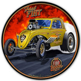 1937 FIAT DRAG CAR YELLOW 28 x 28 Round Metal Sign