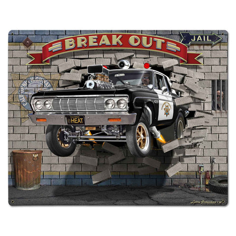 Break Out Cop Car 30 X 24 vintage metal sign Metal Sign