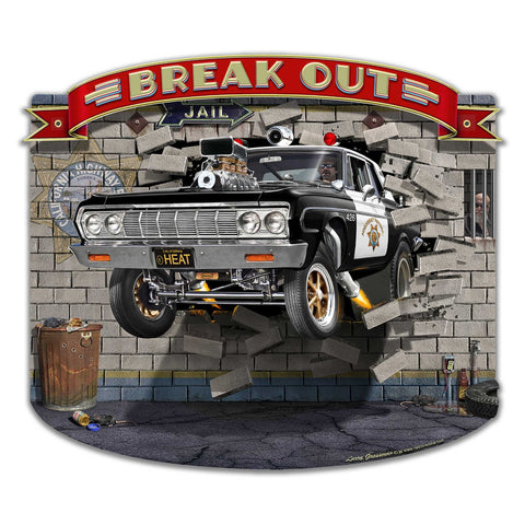 Cop Car Break Out 16 X 14 vintage metal sign Metal Sign