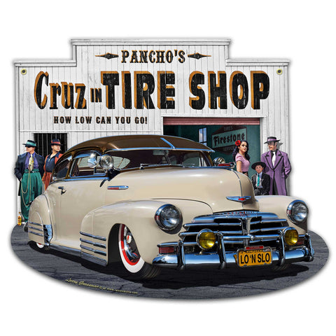 1948 Chevy Lowrider Tire Shop 16 X 13 vintage metal sign Metal Sign