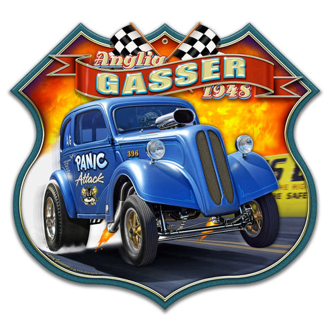 1948 ANGLIA GASSER Metal Sign 16in X 15in Metal Sign