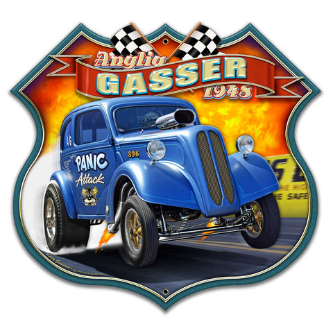 1948 ANGLIA GASSER Metal Sign 22in X 21in Metal Sign