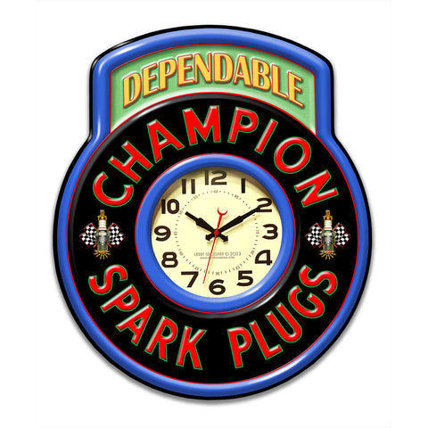 LGC427 - Champion Spark Plug Fake Clock Metal Sign