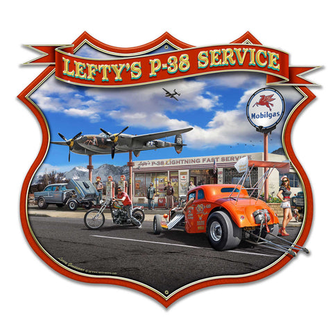 LGC443   LEFTYS P 38 SERVICE Metal Sign