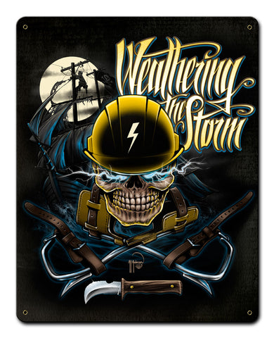 LINEMAN WEATHERING THE STORM Vintage Sign Metal Sign