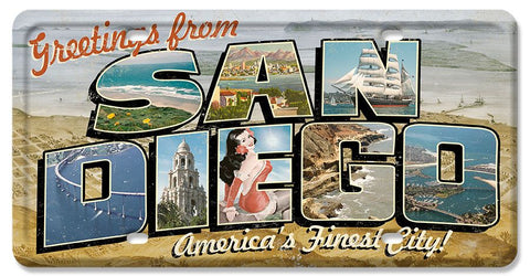 San Diego Postcard License Plate Vintage Sign Metal Sign