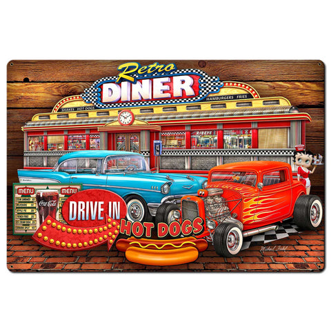 Diner Woodgrain 36 X 24 vintage metal sign Metal Sign