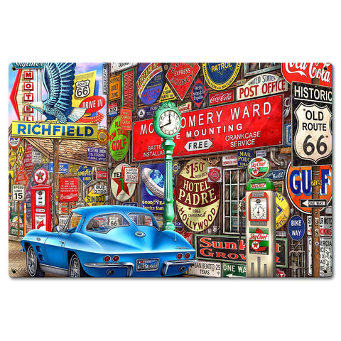Along Route 66 24 X 16 vintage metal sign Metal Sign