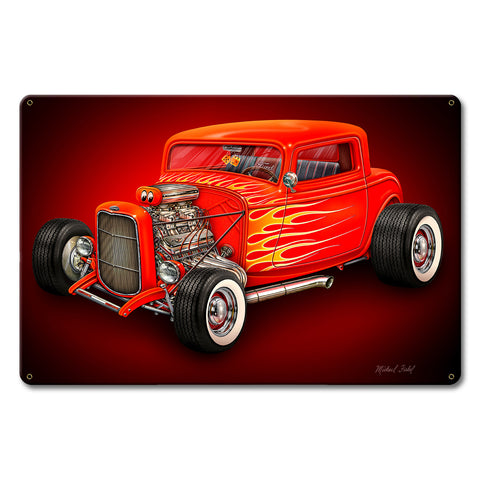 Red Hot Rod 18 X 12 vintage metal sign Metal Sign