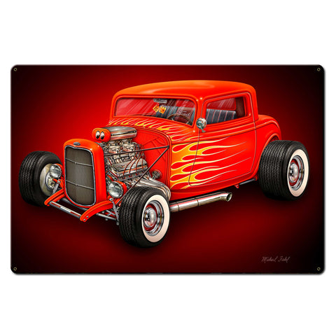 Red Hot Rod 36 X 24 vintage metal sign Metal Sign