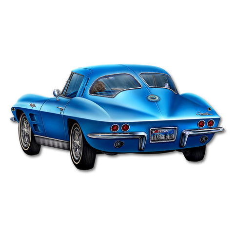 1963 Blue Corvette Cut out 18 X 8 vintage metal sign Metal Sign