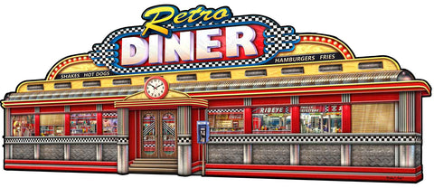 Retro Diner Cutout Metal Sign 32in X 14in Metal Sign