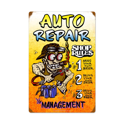 Auto Repair Shop Rules Vintage Sign Metal Sign