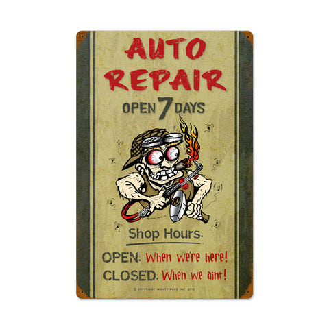 Auto Repair Shop Hours Vintage Sign Metal Sign