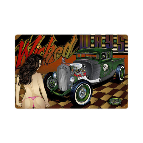 Rat Rod Wicked Ways Vintage Sign Metal Sign