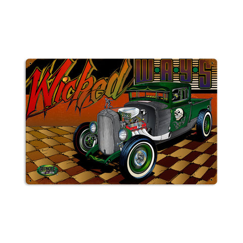 Rat Rod Wicked Ways Vintage Sign Metal Sign