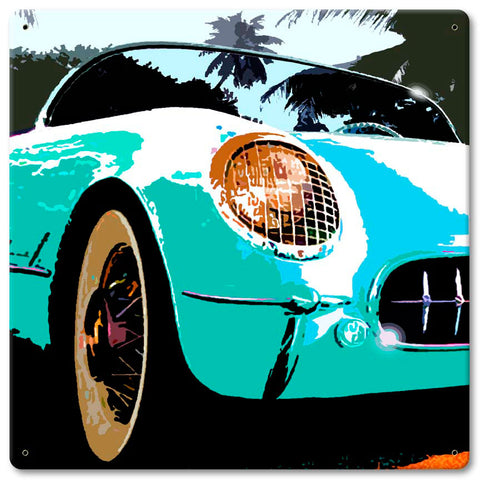 Corvette Sq Blue Vintage Sign Metal Sign