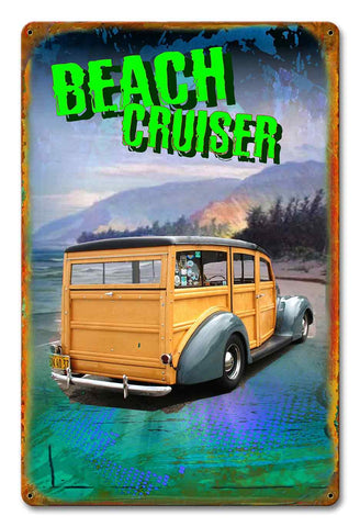 PH005   Beach Cruiser Yellow Metal Sign
