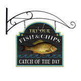 Fish And Chips Double Sided Custom Metal Shape With Wall Mount  Vintage Sign Metal Sign