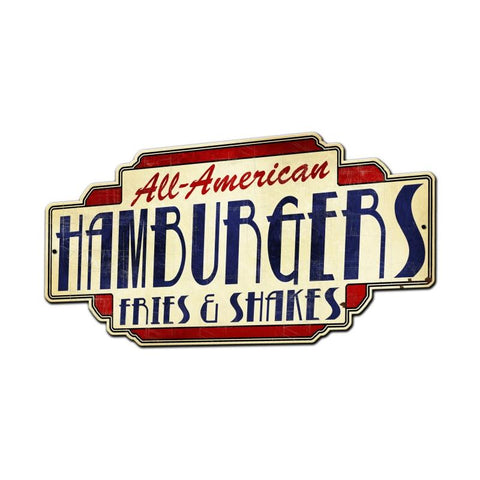 All American Hamburgers Fries & Shakes Vintage Sign Metal Sign