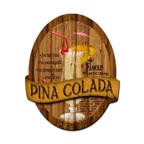 Pina Colada Recipe Vintage Sign Metal Sign