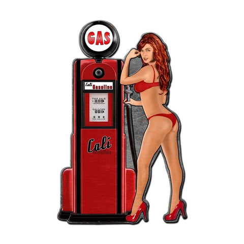 Cali Gas Pump Girl Vintage Sign Metal Sign