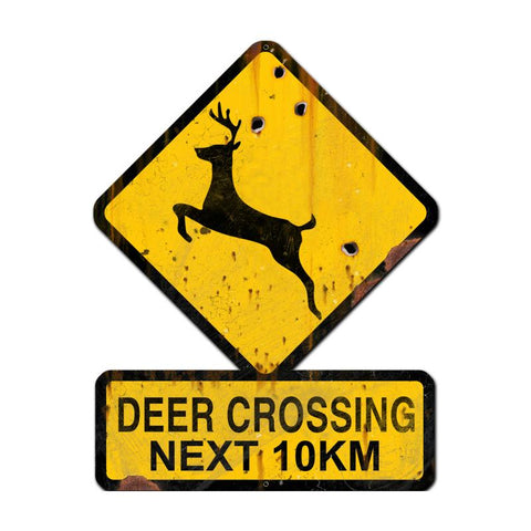 Deer Crossing Next 10 Km Vintage Sign Metal Sign