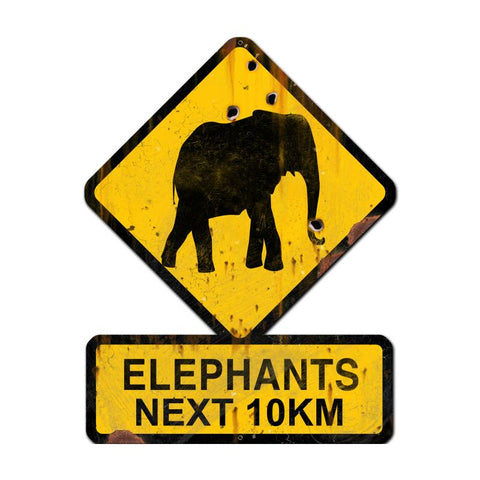 Elephants Crossing Next 10 Km Vintage Sign Metal Sign