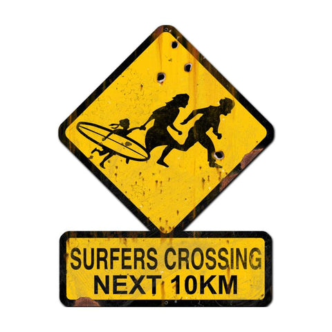 Surfers Crossing Next 10 Km Vintage Sign Metal Sign