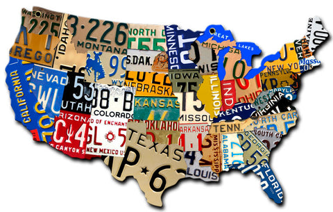 License Plate Usa Map Cut Out Vintage Sign Metal Sign