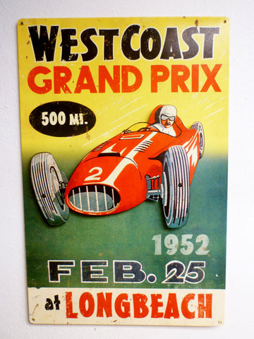 3-D West Coast Grand Prix  Vintage Sign Metal Sign