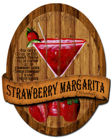 3-D Strawberry Margarita Metal Sign