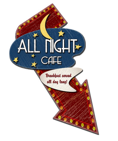 All Night Cafe Vintage Sign Metal Sign
