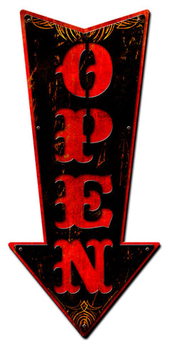 3-D Arrow Open  Vintage Sign Metal Sign