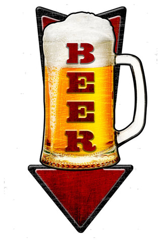 3-D Cold Beer Arrow  Vintage Sign Metal Sign