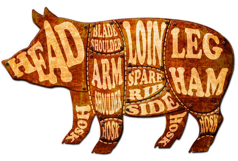 3-D Pig Meat Chart  Vintage Sign Metal Sign
