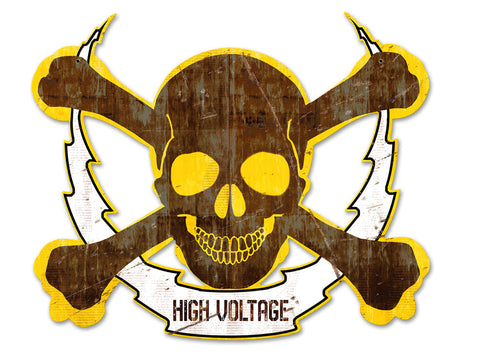 Skull Bolt High Voltage Plasma Metal Sign