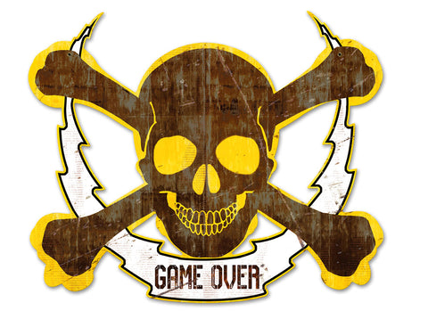 Skull Bolt Game Over Metal Sign