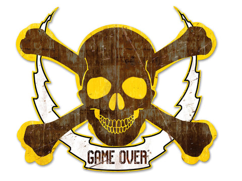 Skull Bolt Game Over Metal Sign