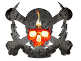 Flaming Skull Bolt RIP Metal Sign