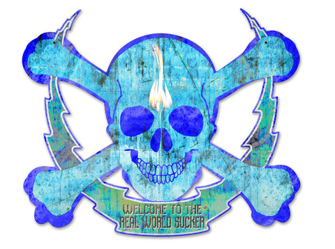 Skull Bolt Welcome To The Real World Metal Sign